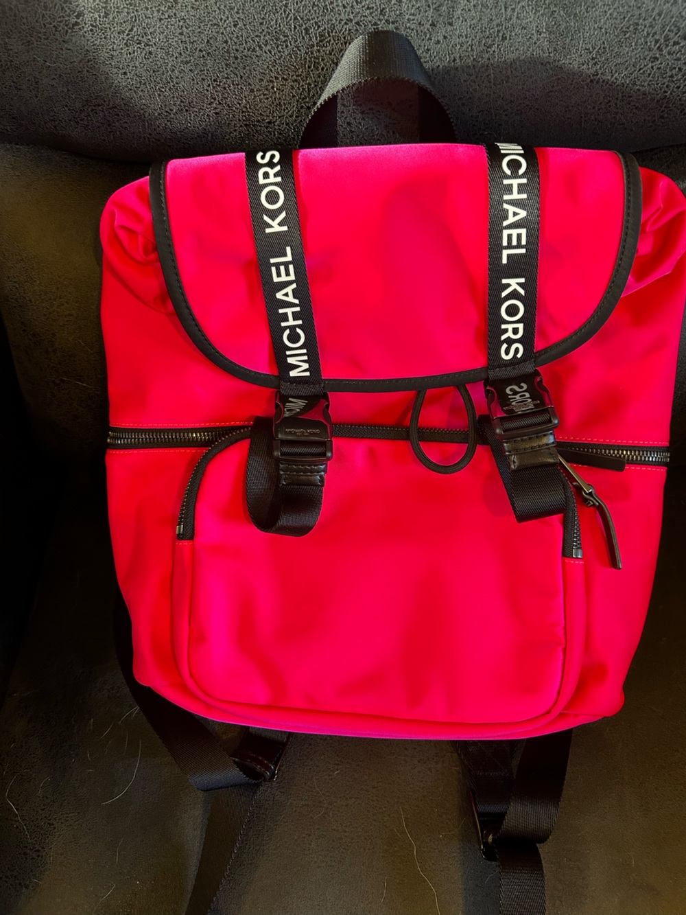 MICHAEL KORS  Neon Pink Logo Strap Backpack